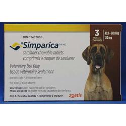 Simparica 120 mg chewable tablet for dogs 40.1–60 kg for flea and tick protection.